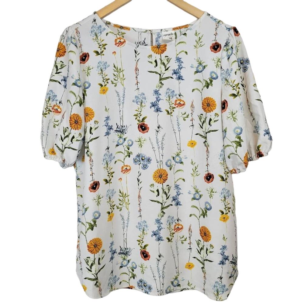 Remade‎ Floral Print Puff Sleeve Blouse Top Womens